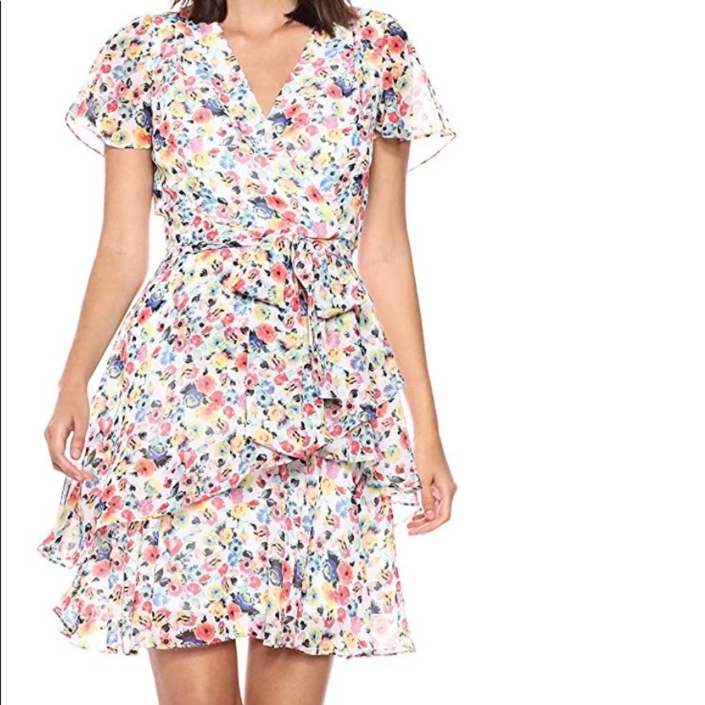 NWT Tahari Floral Short Sleeve Waist Tie Dress